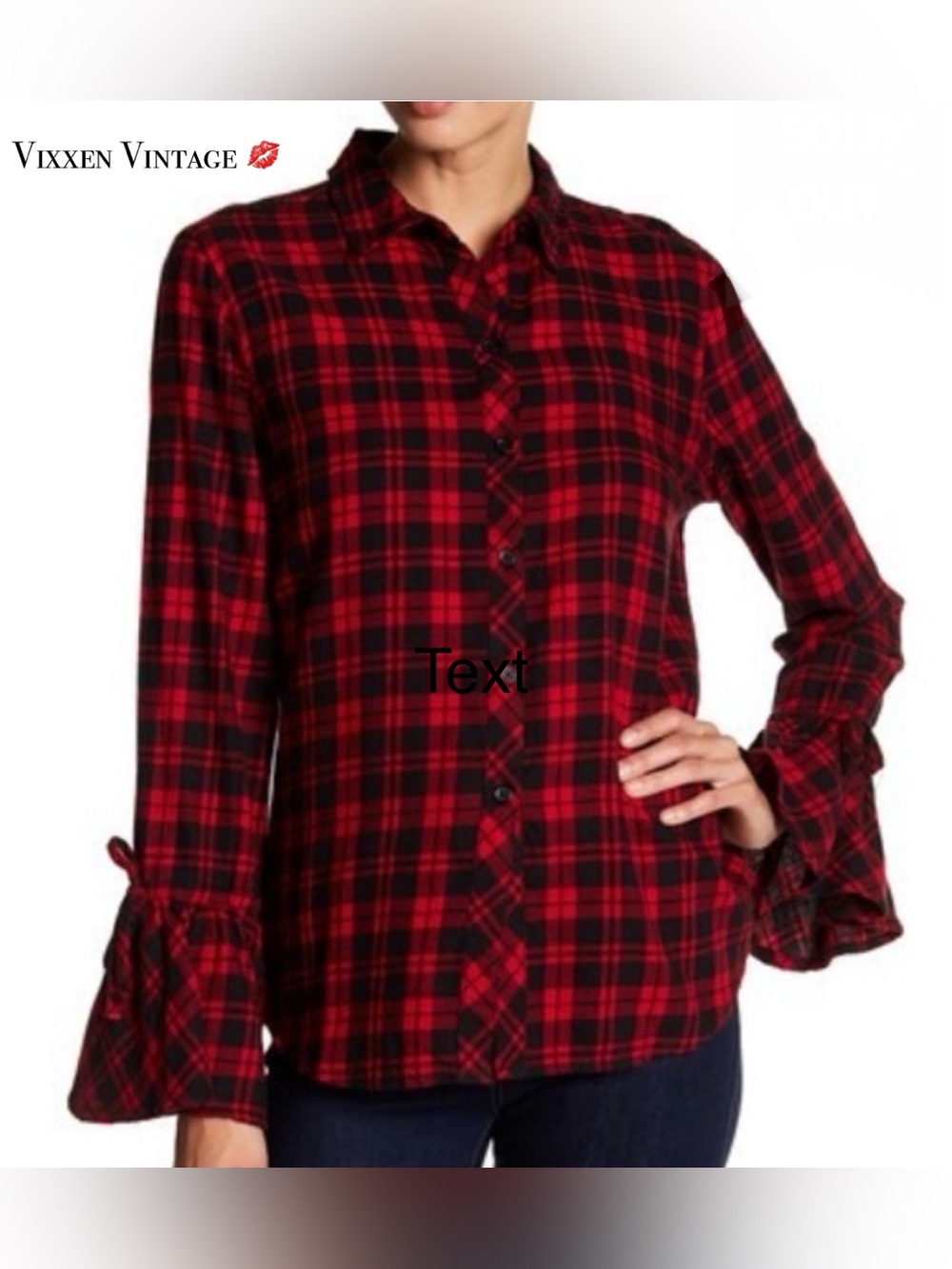 BEACHLUNCHLOUNGE 'NATALIA' BELL SLEEVE PLAID FLANNEL SHIRT IN RED